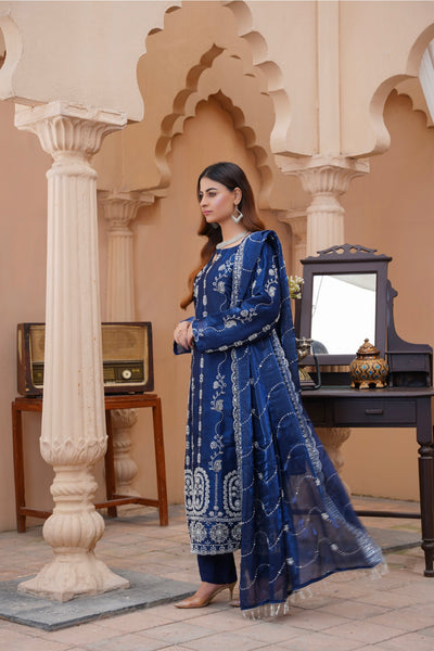 S Creations ‘Eliza’ | Embroidered Silk Readymade | SC119 (Blue)