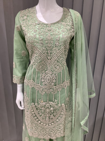 ASHA | Embroidered Net Mother & Daughter Ready To Wear Mint | AS74