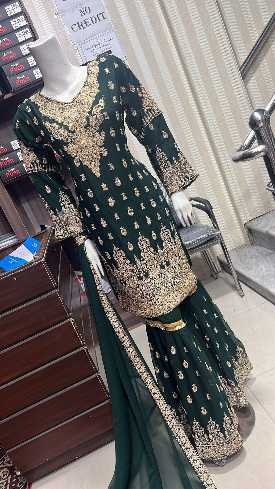 ShaZaib | Embroidered Chiffon Shararah Mother & Daughter Readymade | SZ196 (Green)