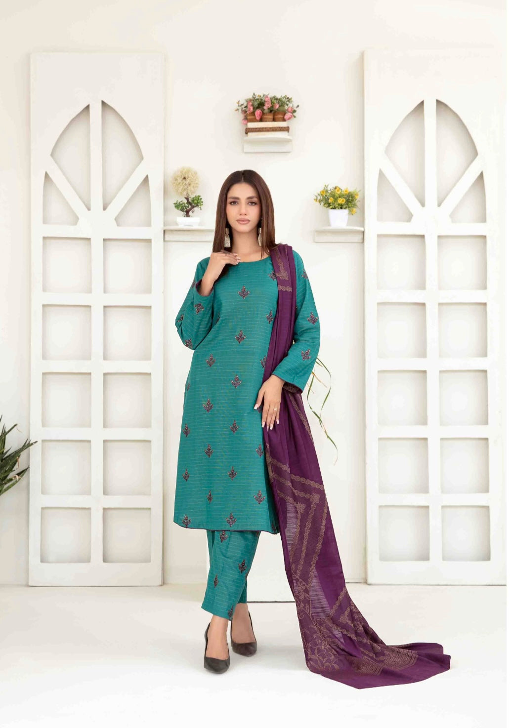 TAWAKKAL ‘Megara’ | Embroidered Khaddar Readymade | D3860