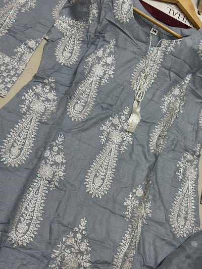 S Creations ‘Azbah’ | Embroidered Linen Readymade | SC101 (Grey)