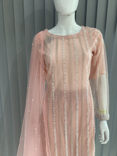 S Creations | Embroidered Net  Readymade | SC095 (Peach)