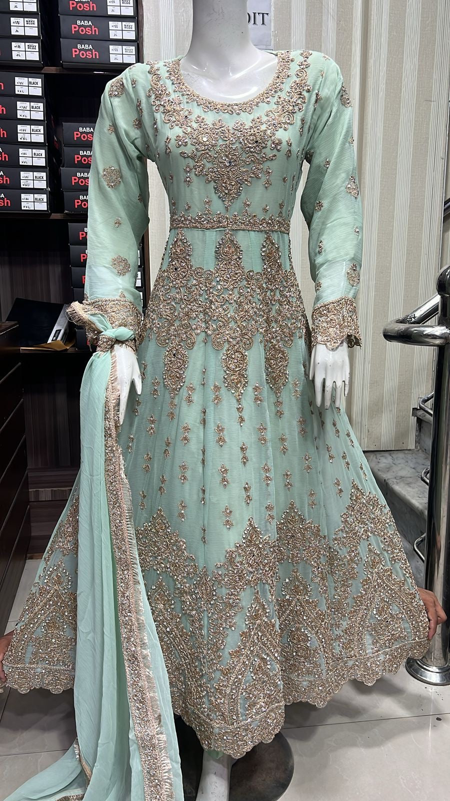 ShaZaib | Embroidered Chiffon Readymade | SZ195 (Mint Green)