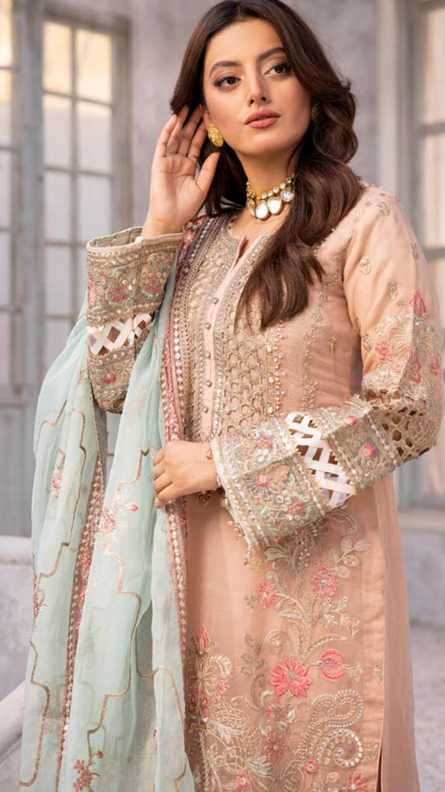 SIMRANS ‘Haseen e Bahar’ | Embroidered Chiffon Readymade | SM618 (Peach)