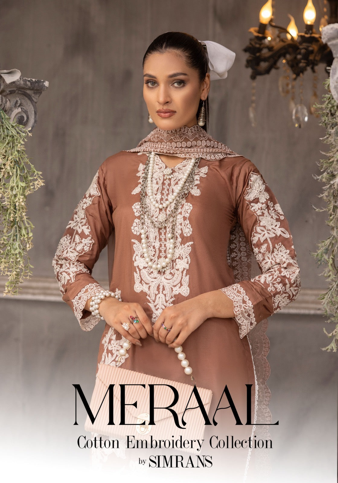 SIMRANS ‘Meeral’ | Embroidered Cotton Readymade | SM619 (Brown)