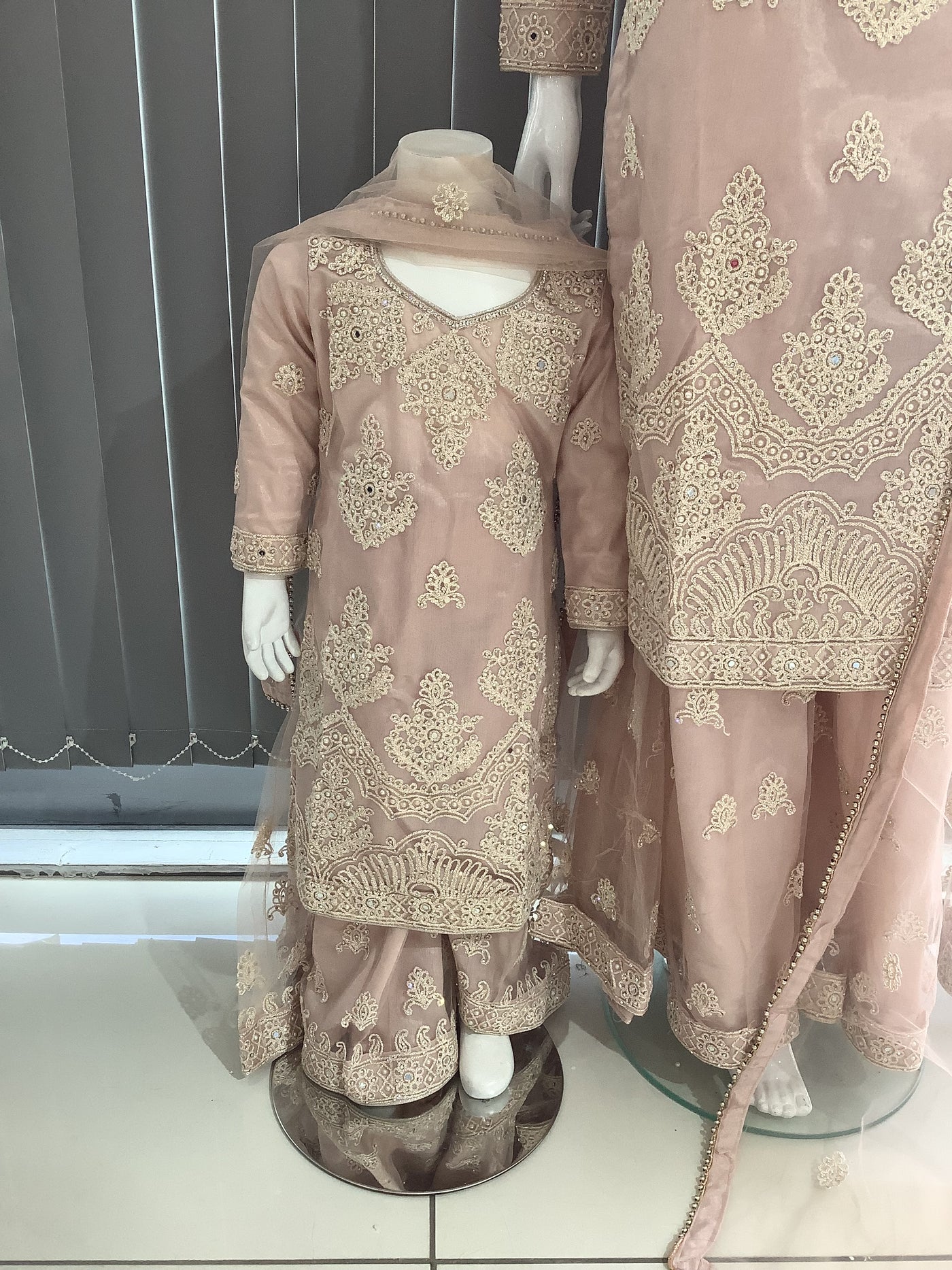 ASHA | Embroidered Net Dori Work Mother & Daughter Dress Ready To Wear Dusty Pink| AS67