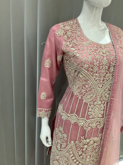 ASHA | Embroidered Net Mother & Daughter Ready To Wear Pink| AS74