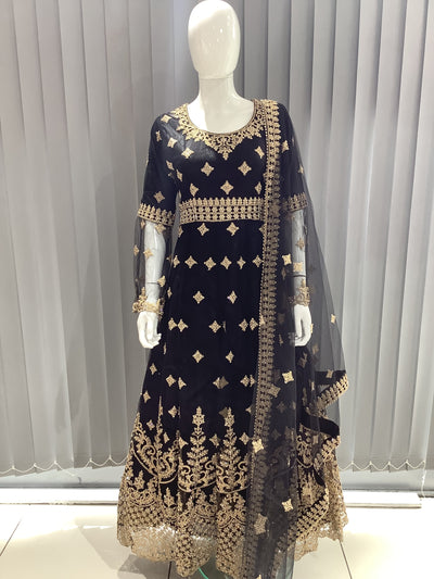 ASHA | Embroidered Net Dori Work Mother & Daughter Dress Ready To Wear Black | AS65