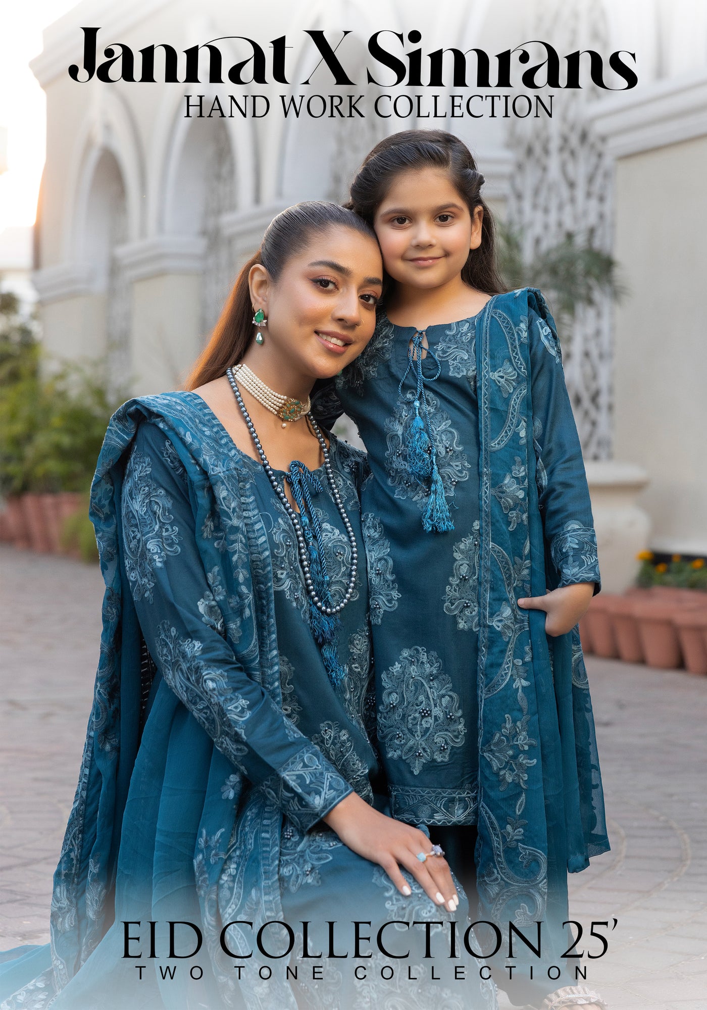 SIMRANS ‘Jannat’ | Embroidered Linen Mother & Daughter Readymade | SM772 (Teal)