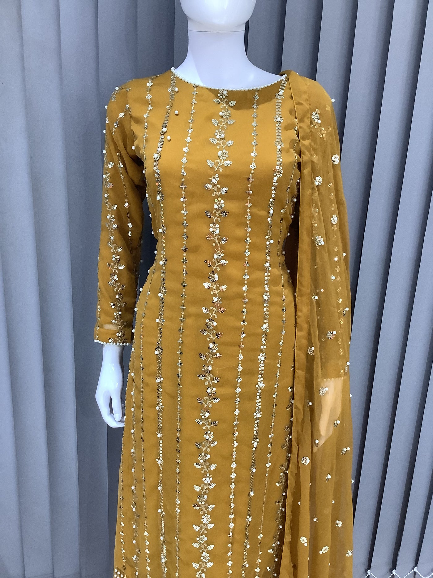 S Creations | Embroidered Chiffon Mother & Daughter Readymade | SC084 (Mustard)