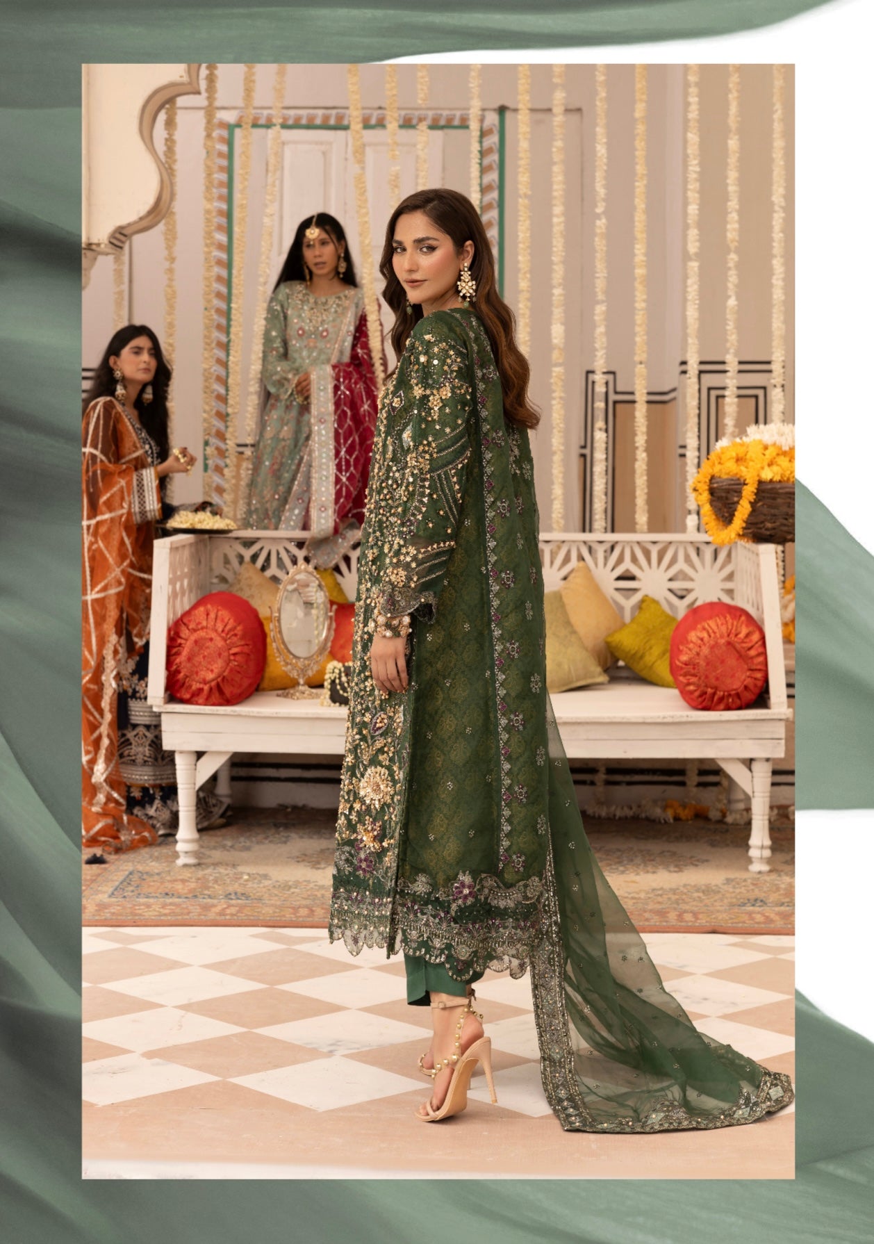 SIMRANS ‘Ivana’ | Embroidered  Net Readymade Wedding Collection| SM682 (Green)