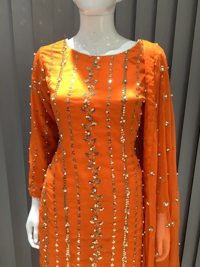 S Creations | Embroidered Chiffon Mother & Daughter Readymade | SC084 (Orange)