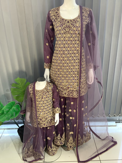 ASHA | Embroidered Net Mother & Daughter Ready To Wear Lailac | AS72