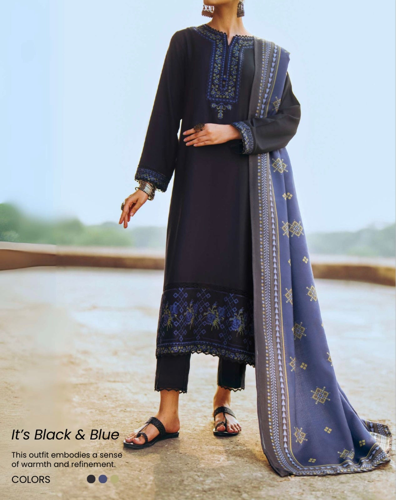 Casuallite ‘Perchai’ | Luxury Embroidered Dhanak Readymade | HT249