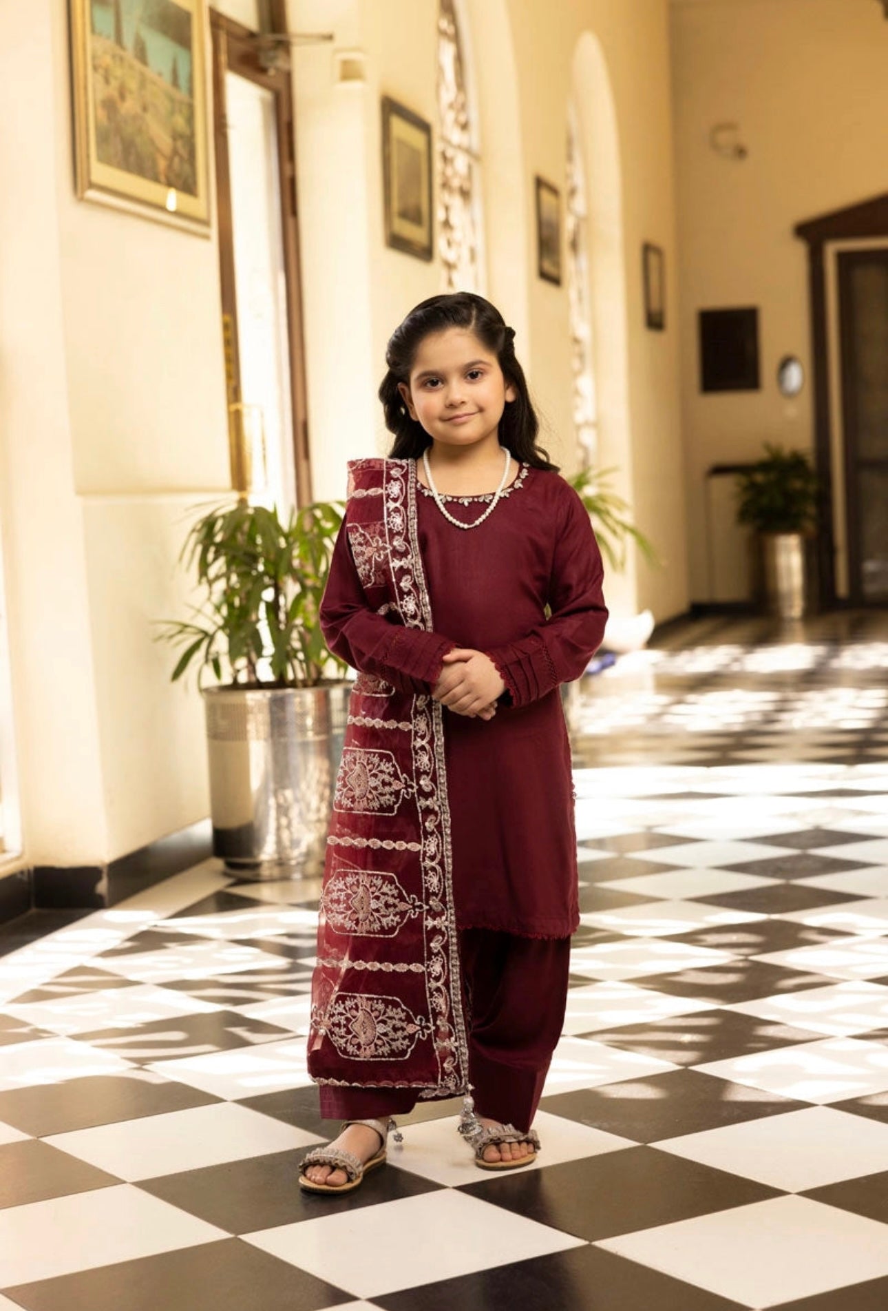 SIMRANS ‘Kaash’ | Embroidered Viscose Mother & Daughter Readymade | SM774 (Burgundy)