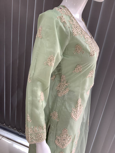 ASHA | Embroidered Net Dori Work Mother & Daughter Dress Ready To Wear Light Green| AS67