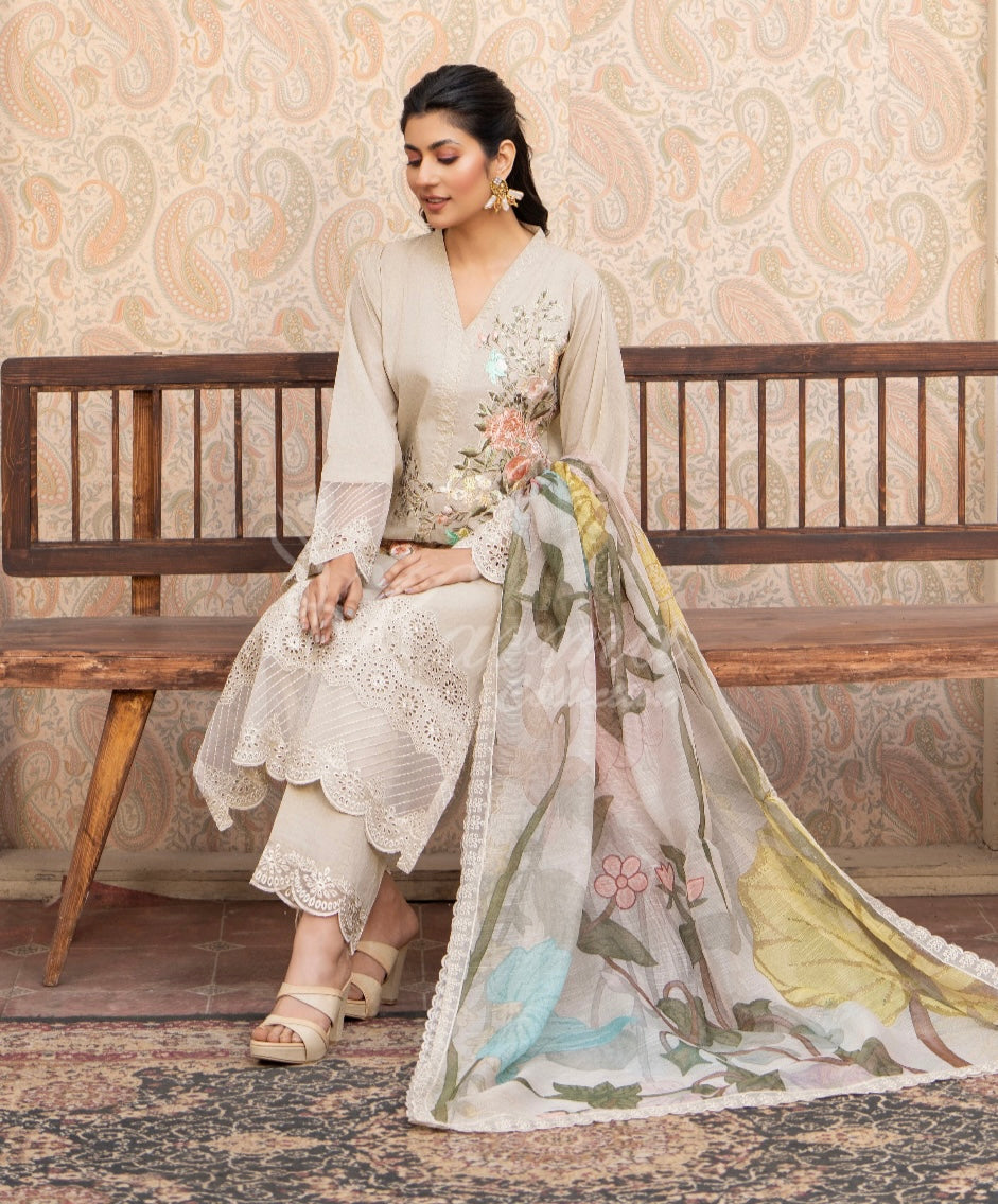 KARMA ‘Kayseria Vol 1’ | Embroidered Cotton Readymade | KC-1411 (Beige)