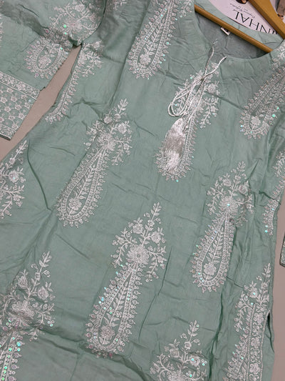 S Creations ‘Azbah’ | Embroidered Linen Readymade | SC101 (Turquoise)