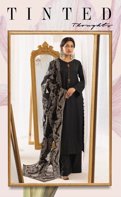 SIMRANS ‘Laserkari’ | Embroidered Dhanak Readymade | SM747 (Black)