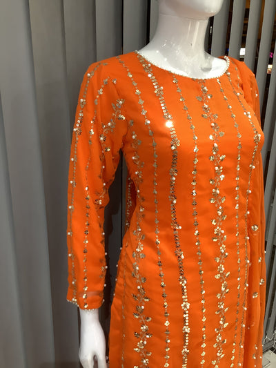 S Creations | Embroidered Chiffon Mother & Daughter Readymade | SC084 (Orange)