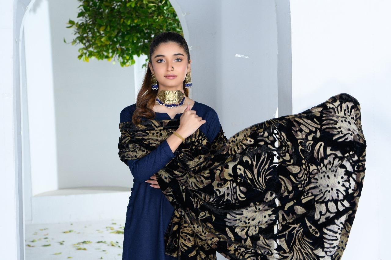 S Creations ‘Arya’ | Dhanak Palachi Shawl Readymade | SC149 (Blue)