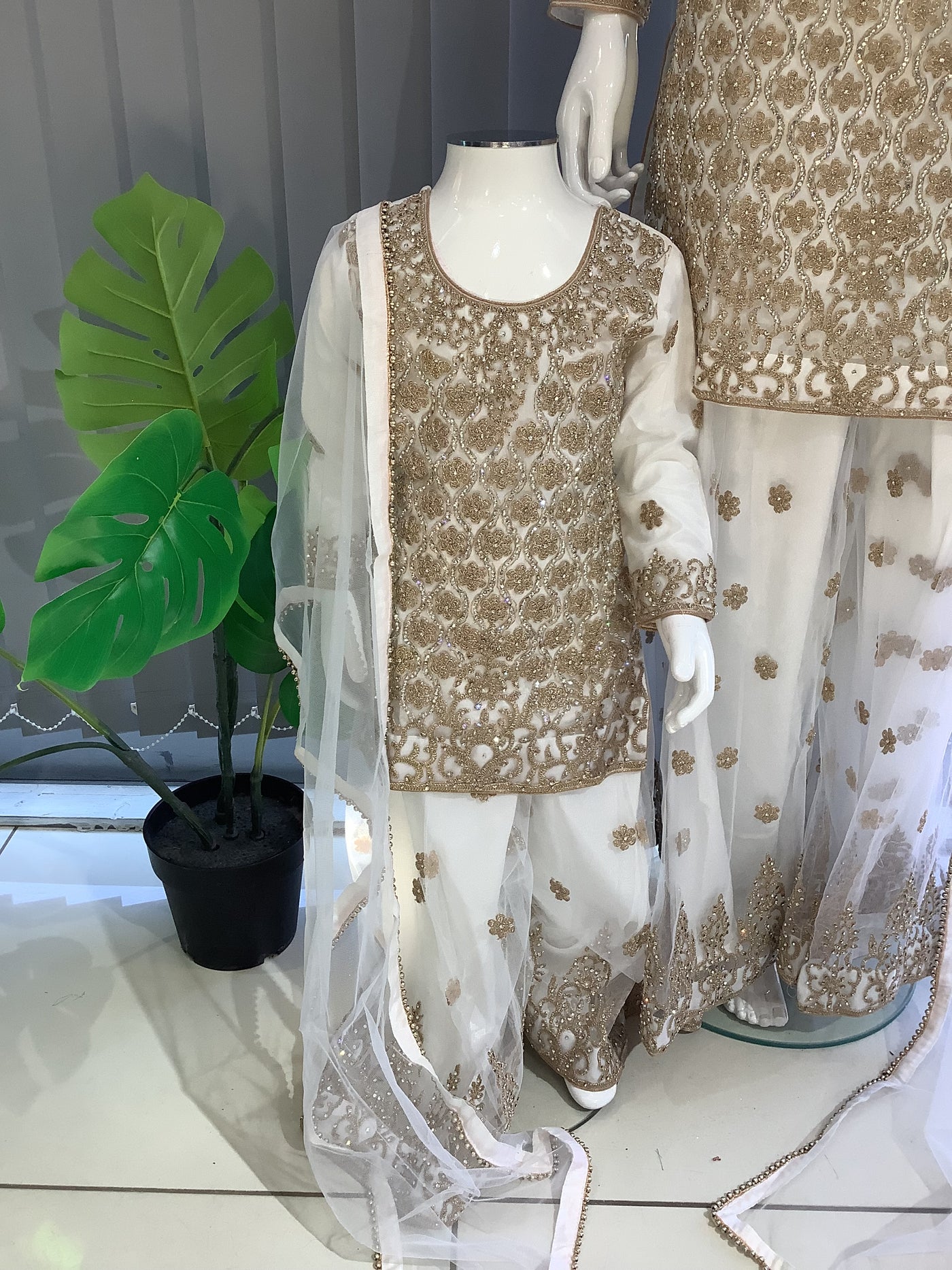 ASHA | Embroidered Net Mother & Daughter Ready To Wear White | AS72