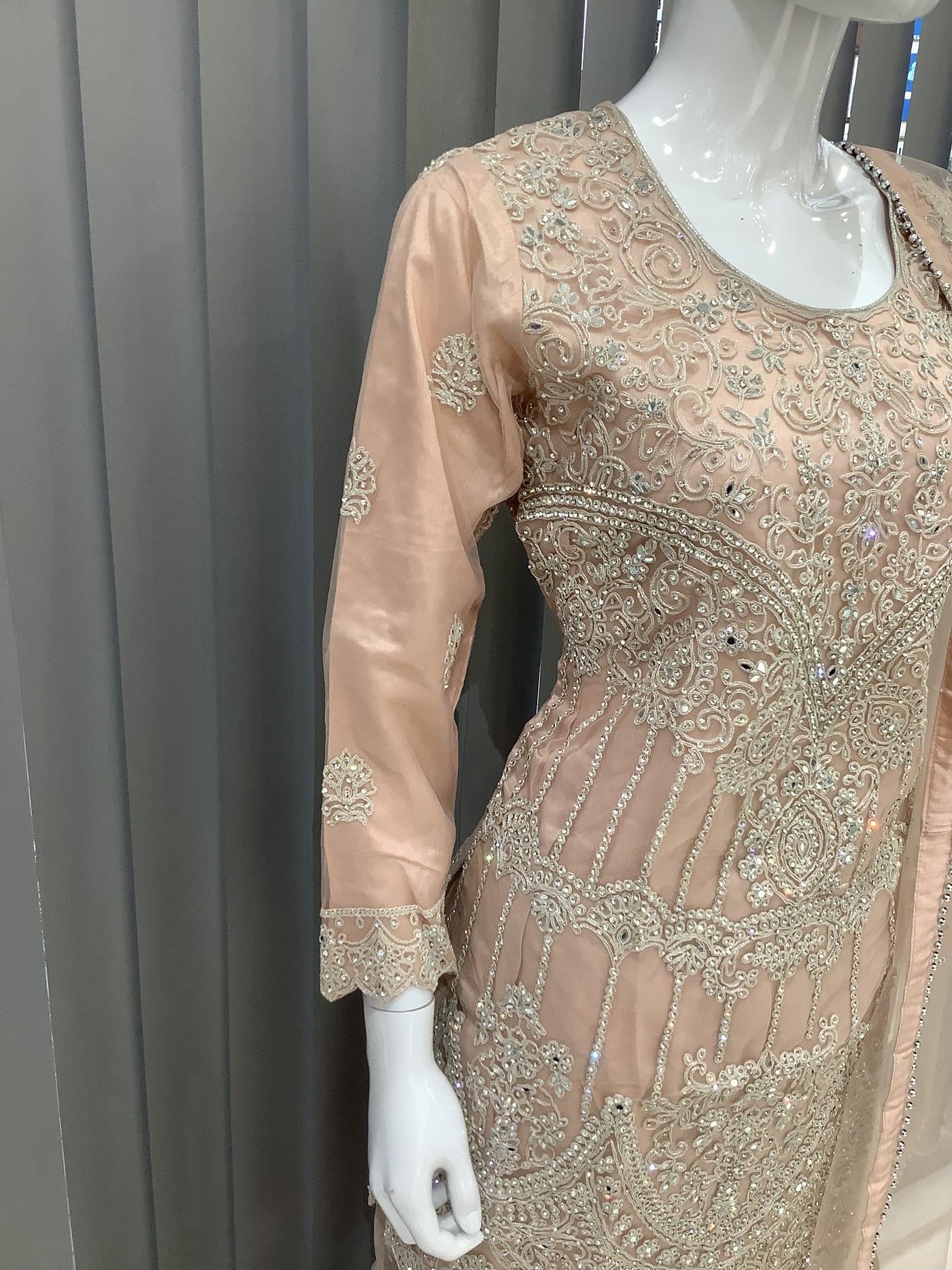 ASHA | Embroidered Net Mother & Daughter Ready To Wear Peach | AS74