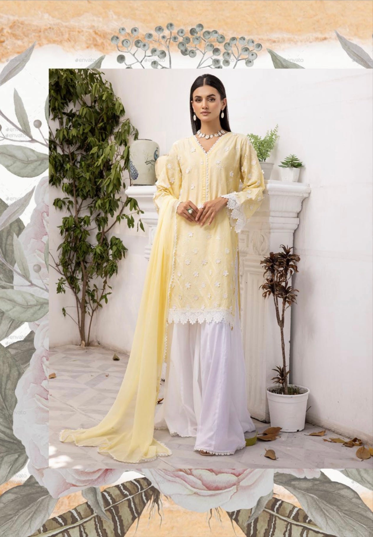 SIMRANS ‘Image’ | Embroidered Chikenkari Shararah Readymade | SM571 (Yellow)