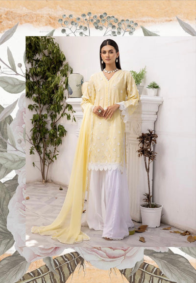 SIMRANS ‘Image’ | Embroidered Chikenkari Shararah Readymade | SM571 (Yellow)