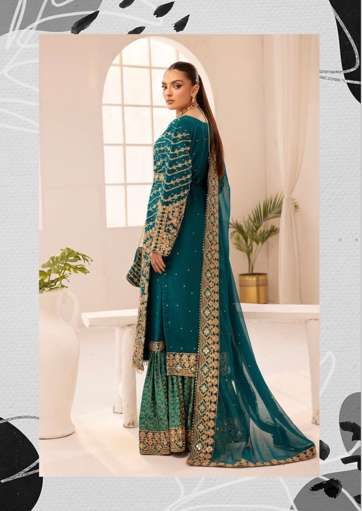 SIMRANS ‘Hoor’ | Embroidered Chiffon Farshi Readymade | SM647 (Green)