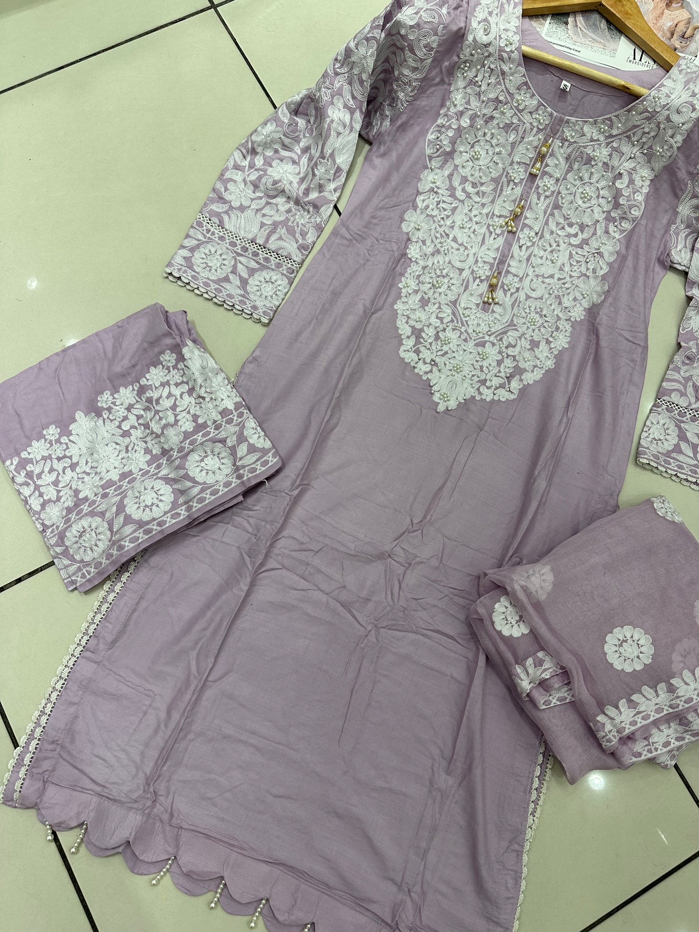 S Creations ‘Hiba’ | Embroidered Linen Readymade | SC108 (Purple)