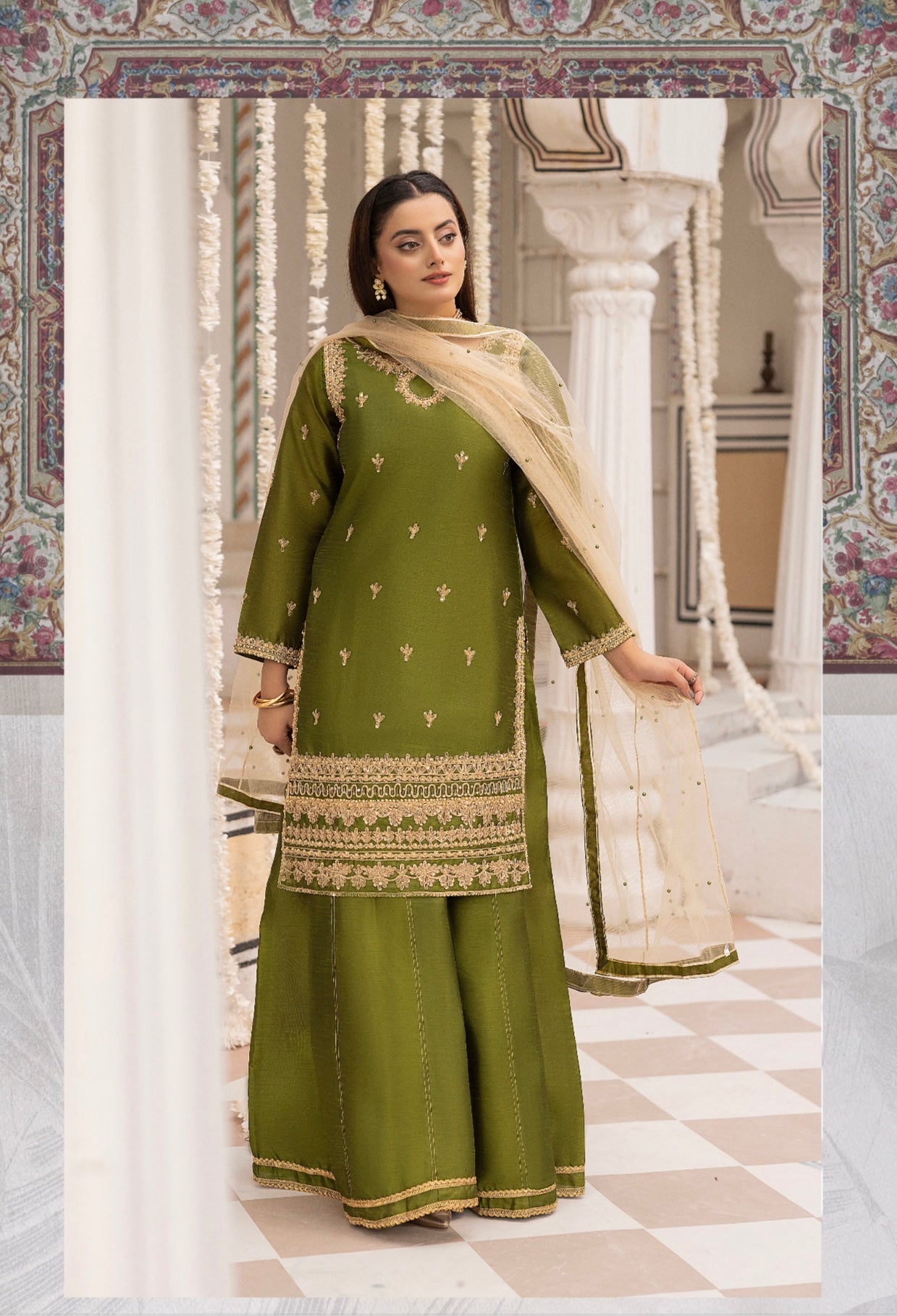 SIMRANS ‘Mehndi Mayoo’ | Embroidered Silk Readymade | SM661 (Mehndi Green)