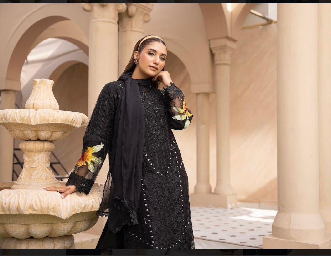 SIMRANS ‘Maria B Inspired’ | Embroidered Cotton Mother & Daughter Readymade | SM602 (Black)