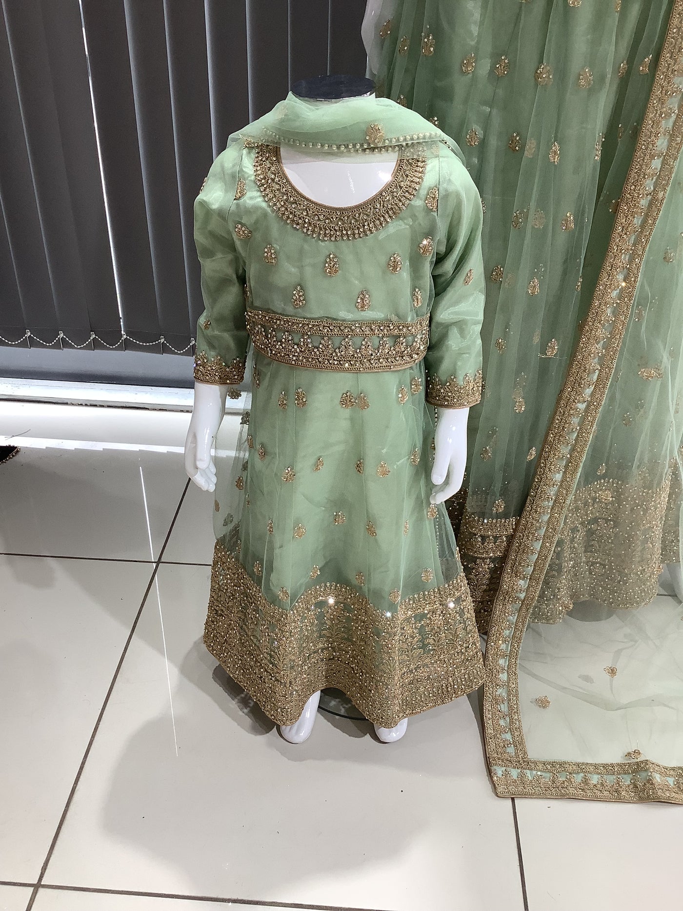 ASHA | Embroidered Net Dori Work Mother & Daughter Lehanga Choli Ready To Wear Mint | AS58