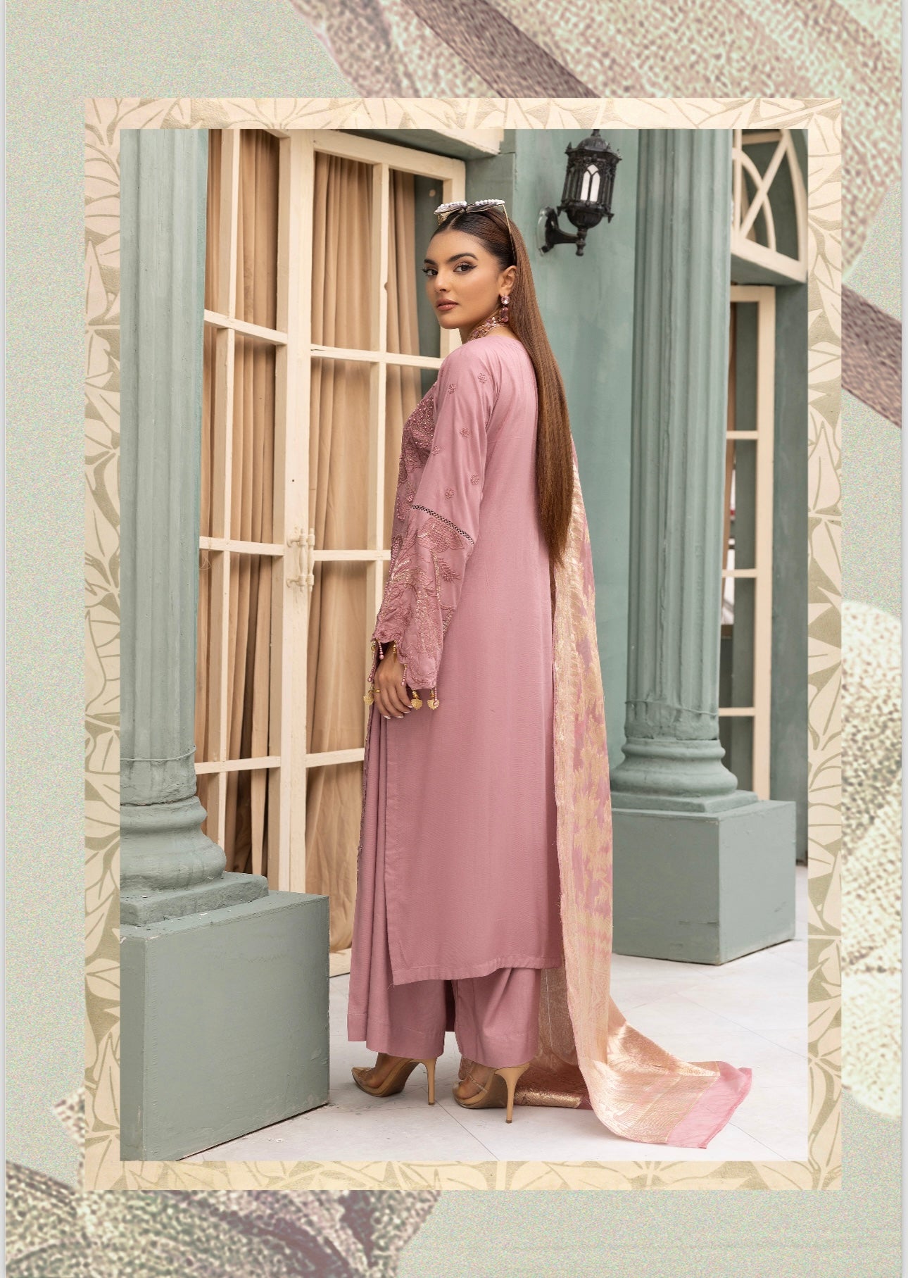 SIMRANS ‘Rozana 2.0’ | Embroidered Linen Readymade | SM673 (Peach)