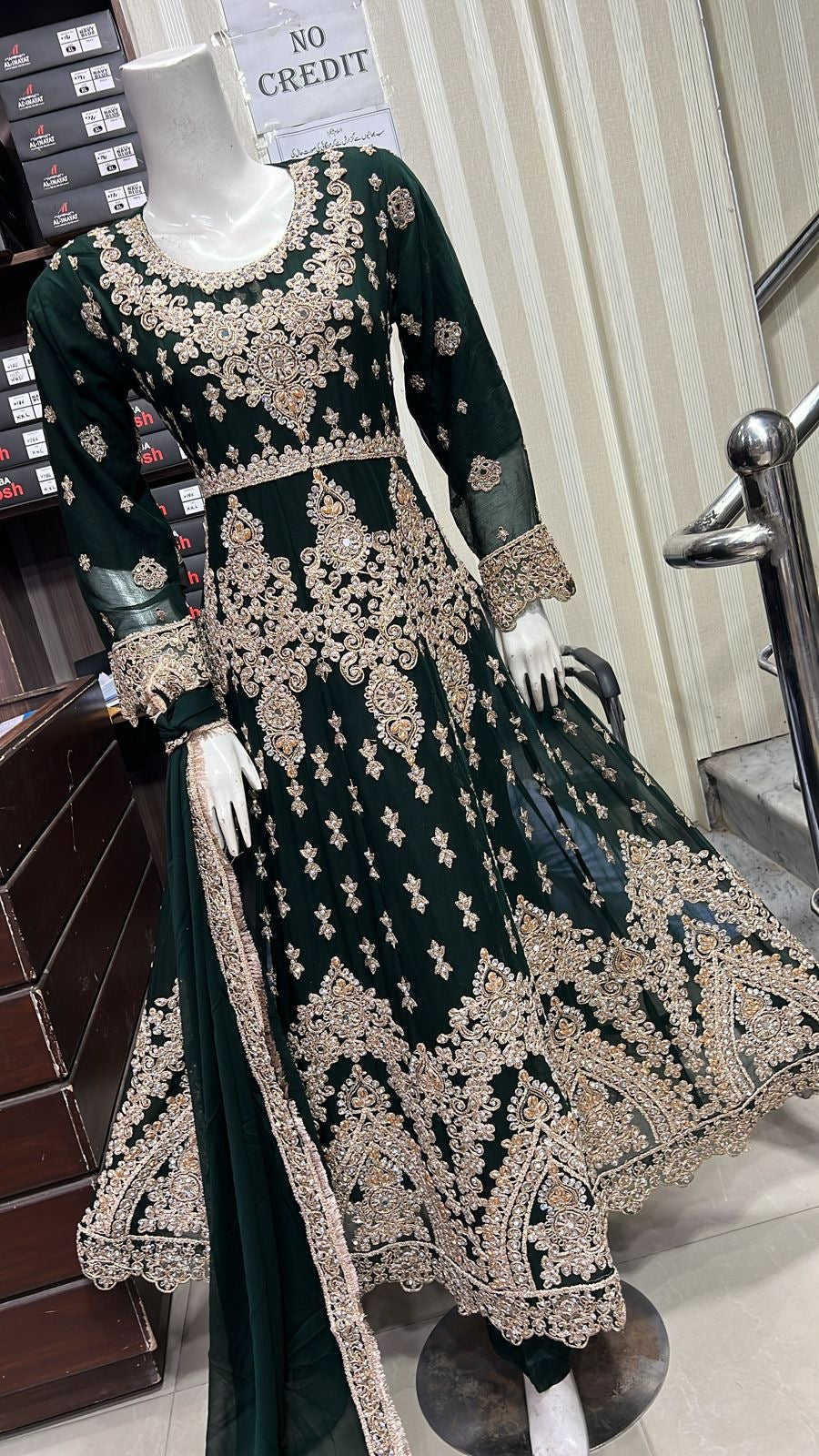 ShaZaib | Embroidered Chiffon Readymade | SZ195 (Dark Green)