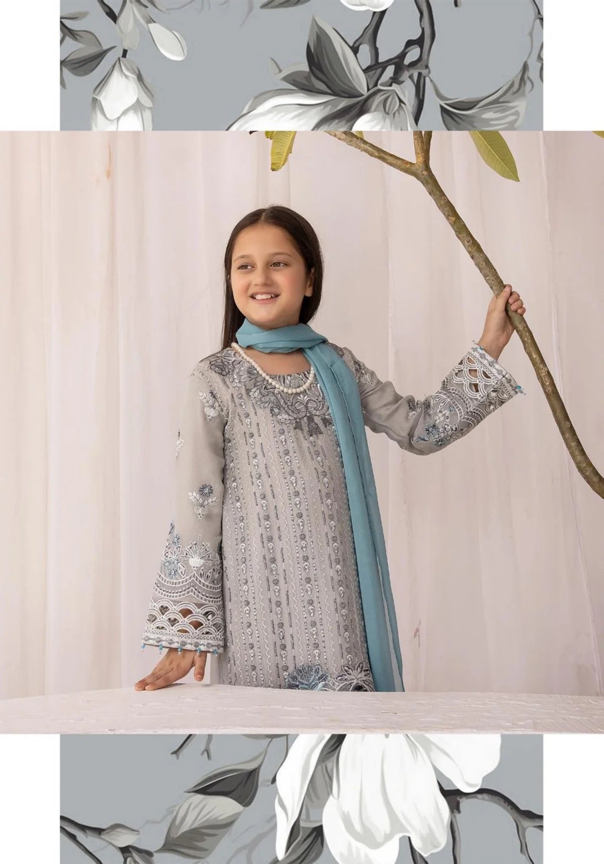 SIMRANS ‘Sienna’ | Embroidered Chiffon Mother & Daughter Readymade | SM580