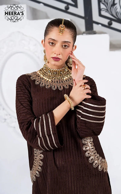 HEERAS | Luxury Embroidered Pashmina Velvet Readymade Traditional Womenswear | HSS035 (Brown) Heeras