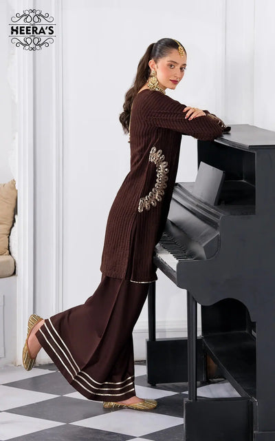 HEERAS | Luxury Embroidered Pashmina Velvet Readymade Traditional Womenswear | HSS035 (Brown) Heeras