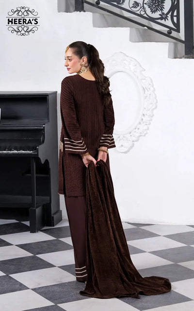 HEERAS | Luxury Embroidered Pashmina Velvet Readymade Traditional Womenswear | HSS035 (Brown) Heeras