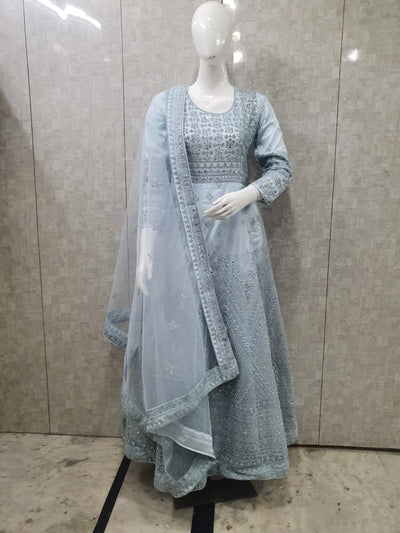 ASHA | Embroidered Net Mother & Daughter Ready To Wear Light Blue | AS73