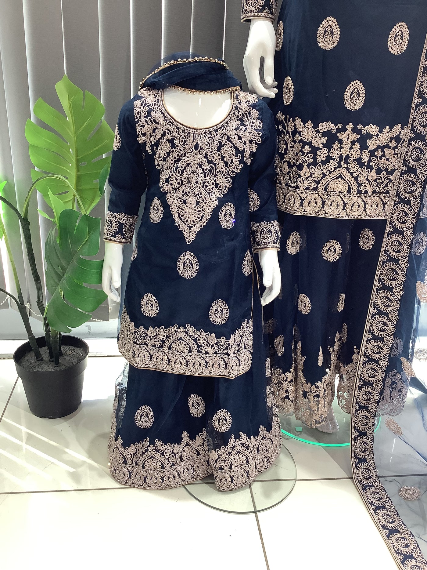 ASHA | Embroidered Net Dori Work Mother & Daughter Dress Ready To Wear Teal | AS66