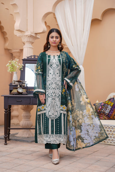 S Creations ‘Daniyah’ | Embroidered Linen Readymade | SC115 (Green)