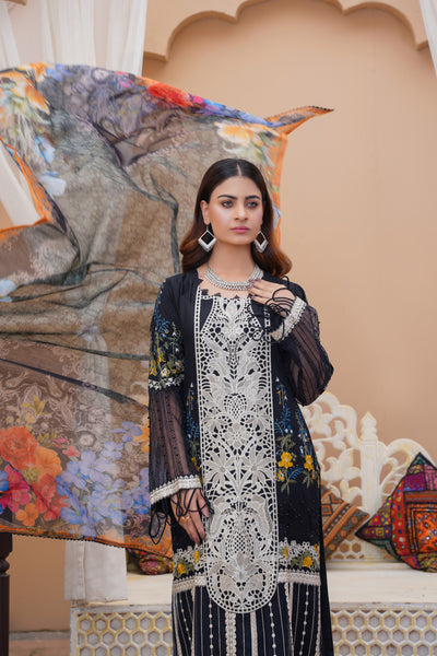 S Creations ‘Daniyah’ | Embroidered Linen Readymade | SC115 (Black)