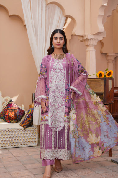 S Creations ‘Daniyah’ | Embroidered Linen Readymade | SC115 (Lilac)