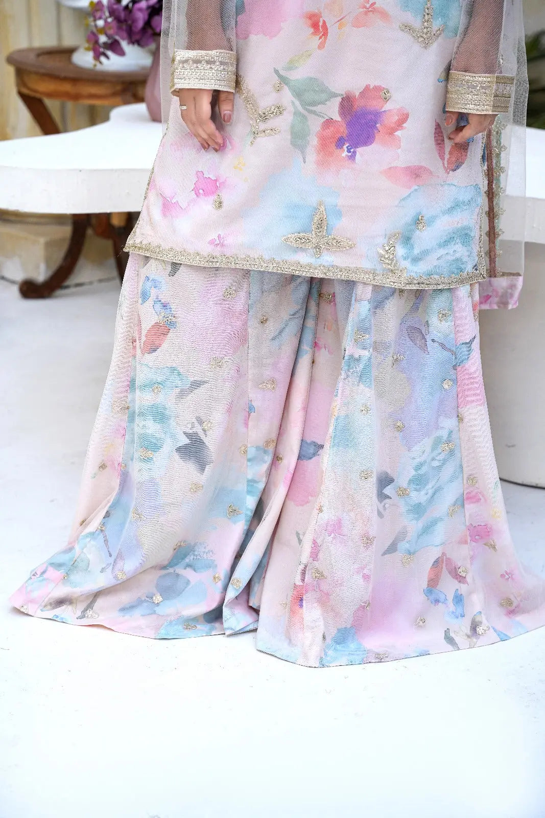 Inspired | Embroidered Net Plazzo Readymade Womenswear Formal Traditional | SC194 S Creations