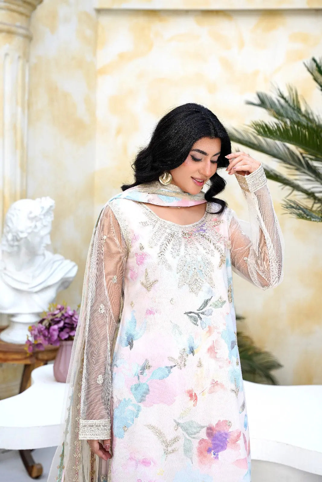 Inspired | Embroidered Net Plazzo Readymade Womenswear Formal Traditional | SC194 S Creations