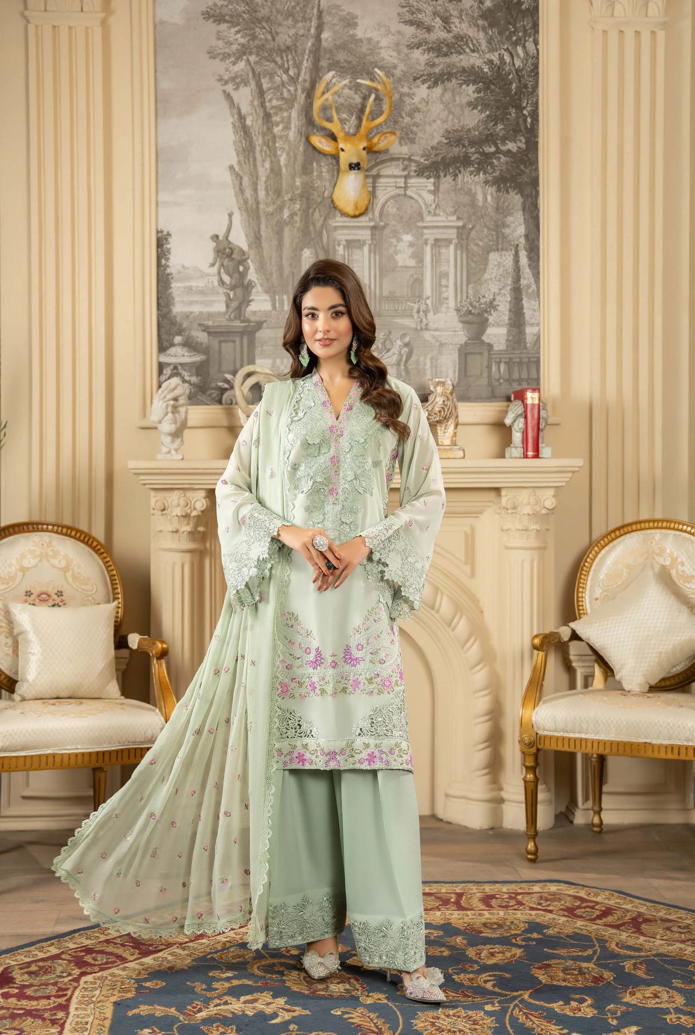 KARMA ‘Roohi’ | Embroidered Chiffon Pakistani Readymade Traditional Wonensweae | F-464