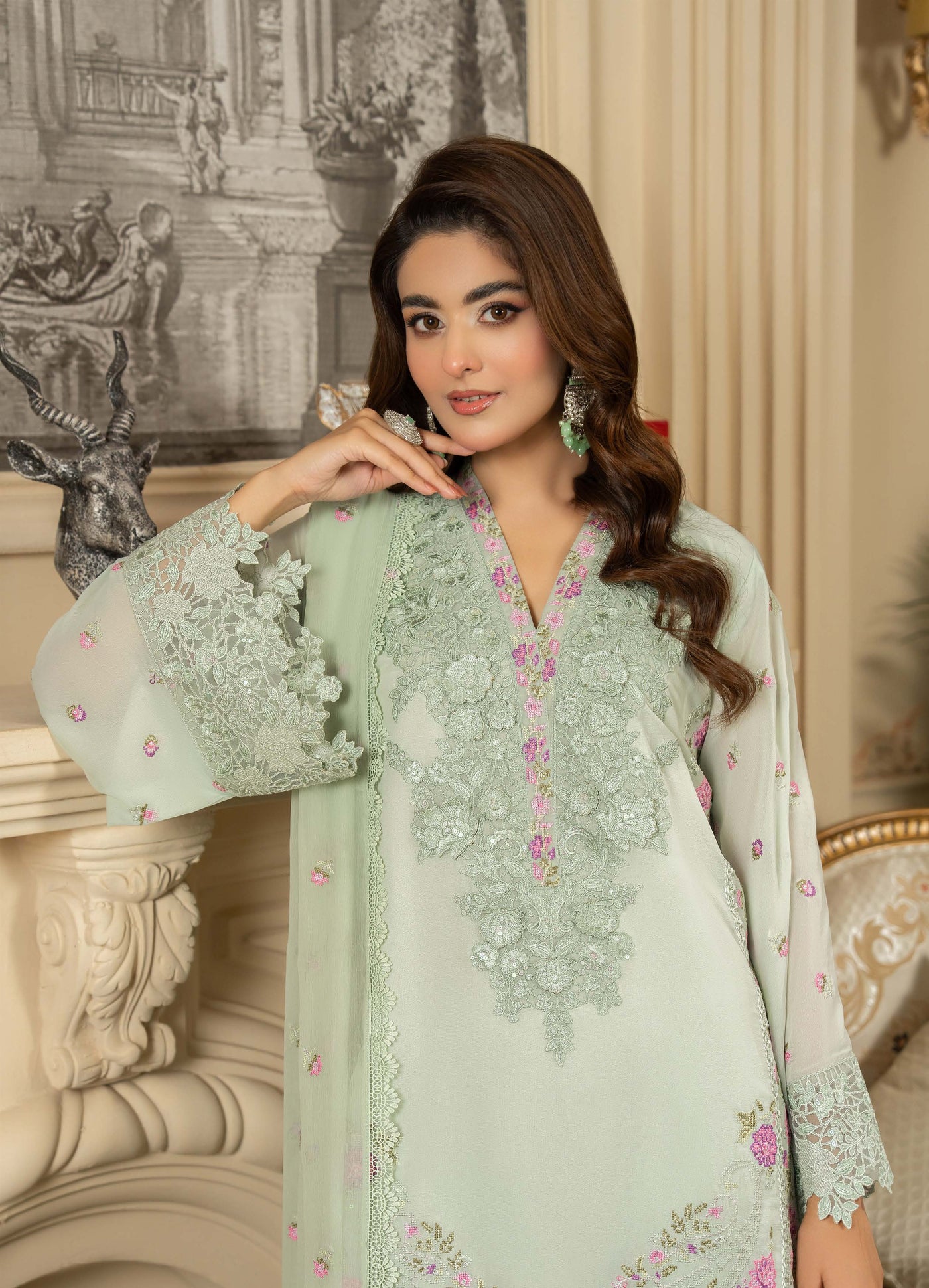 KARMA ‘Roohi’ | Embroidered Chiffon Pakistani Readymade Traditional Wonensweae | F-464