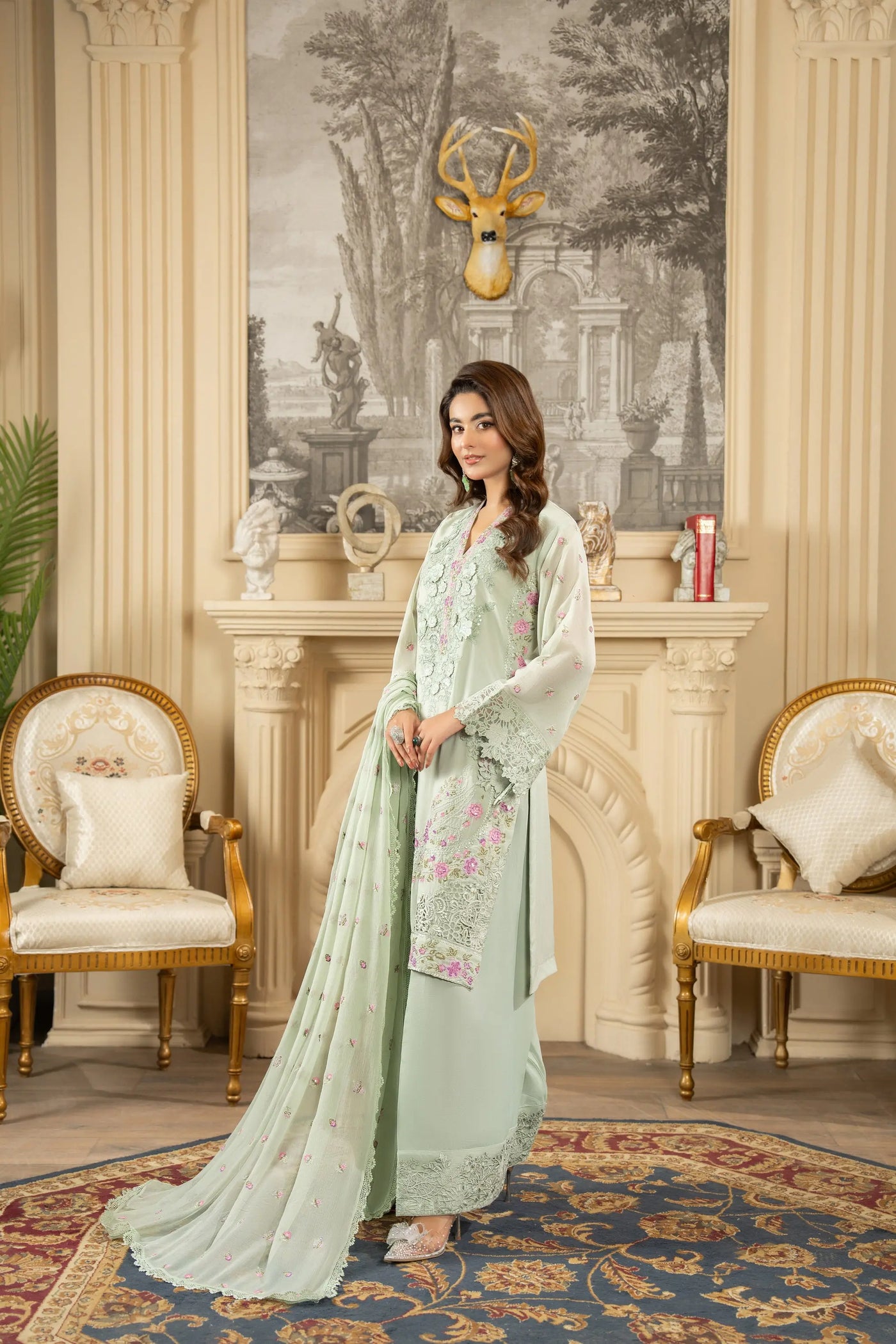 KARMA ‘Roohi’ | Embroidered Chiffon Pakistani Readymade Traditional Wonensweae | F-464 Karma